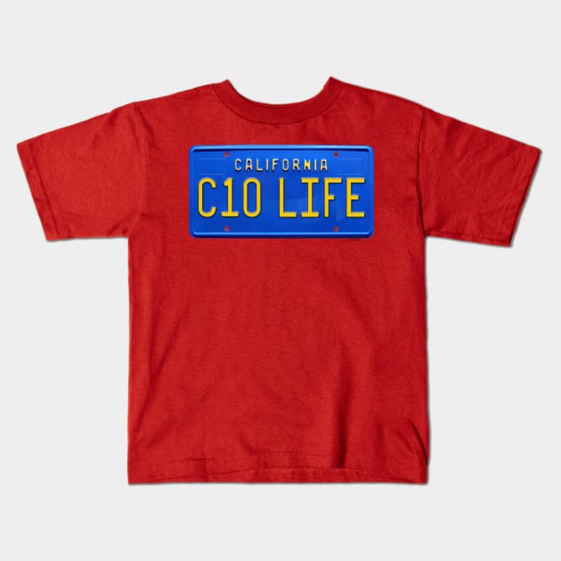 C10 Life California 1970s blue license plate Kids T-Shirt by hotroddude